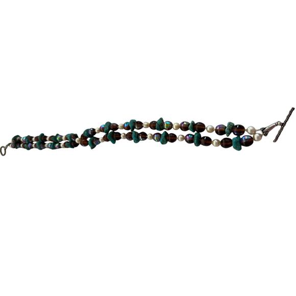 Turquoise and Faux Pearl Multi-Strand Necklace Crafted Vintage-Inspired Layered - Picture 3 of 5